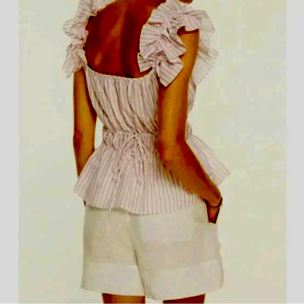 Striped Ruffle Sleeve Blouse - Picture 2 of 4